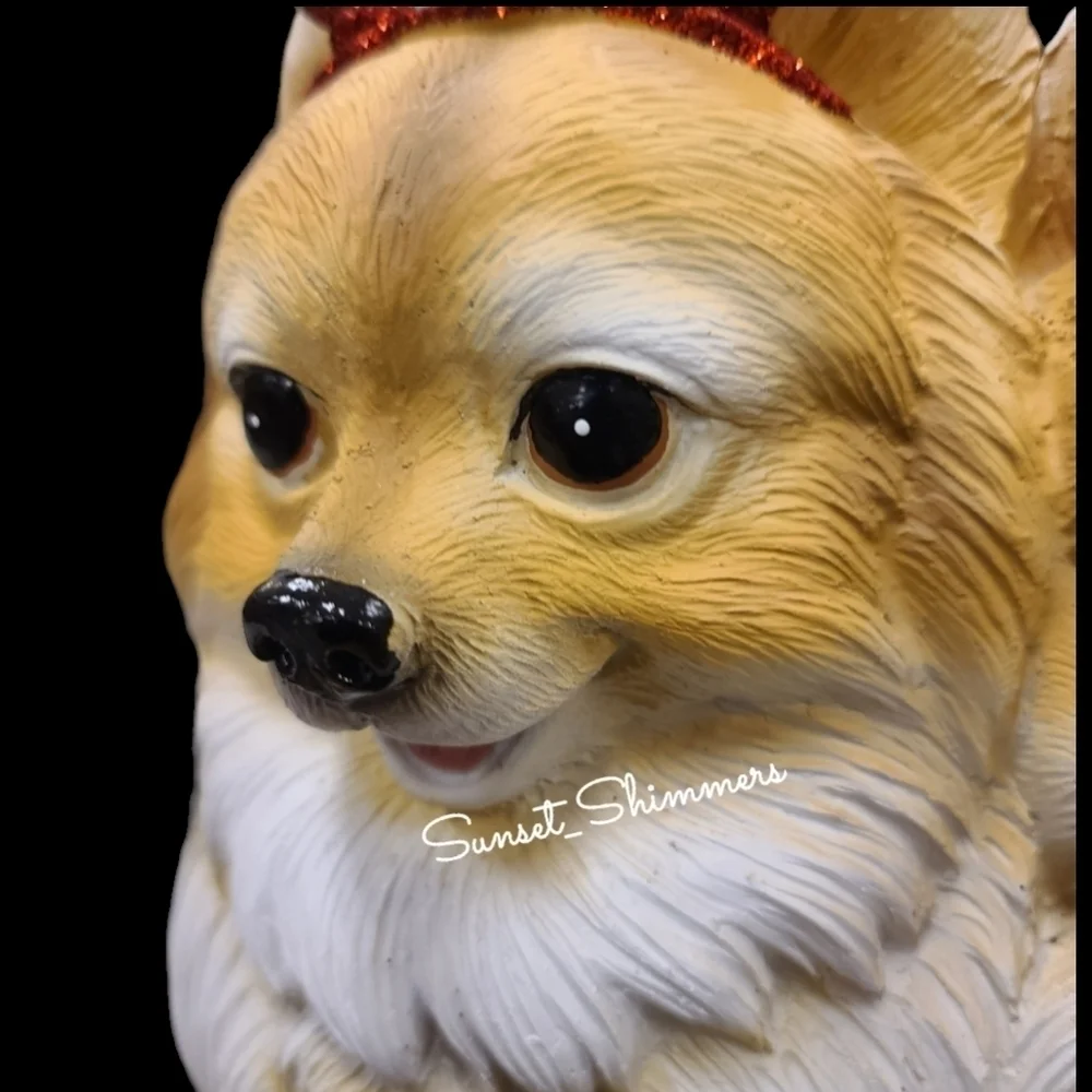 Valentines Pomeranian Pom Dogs Hearts & Rose Resin Figure Statue Decor